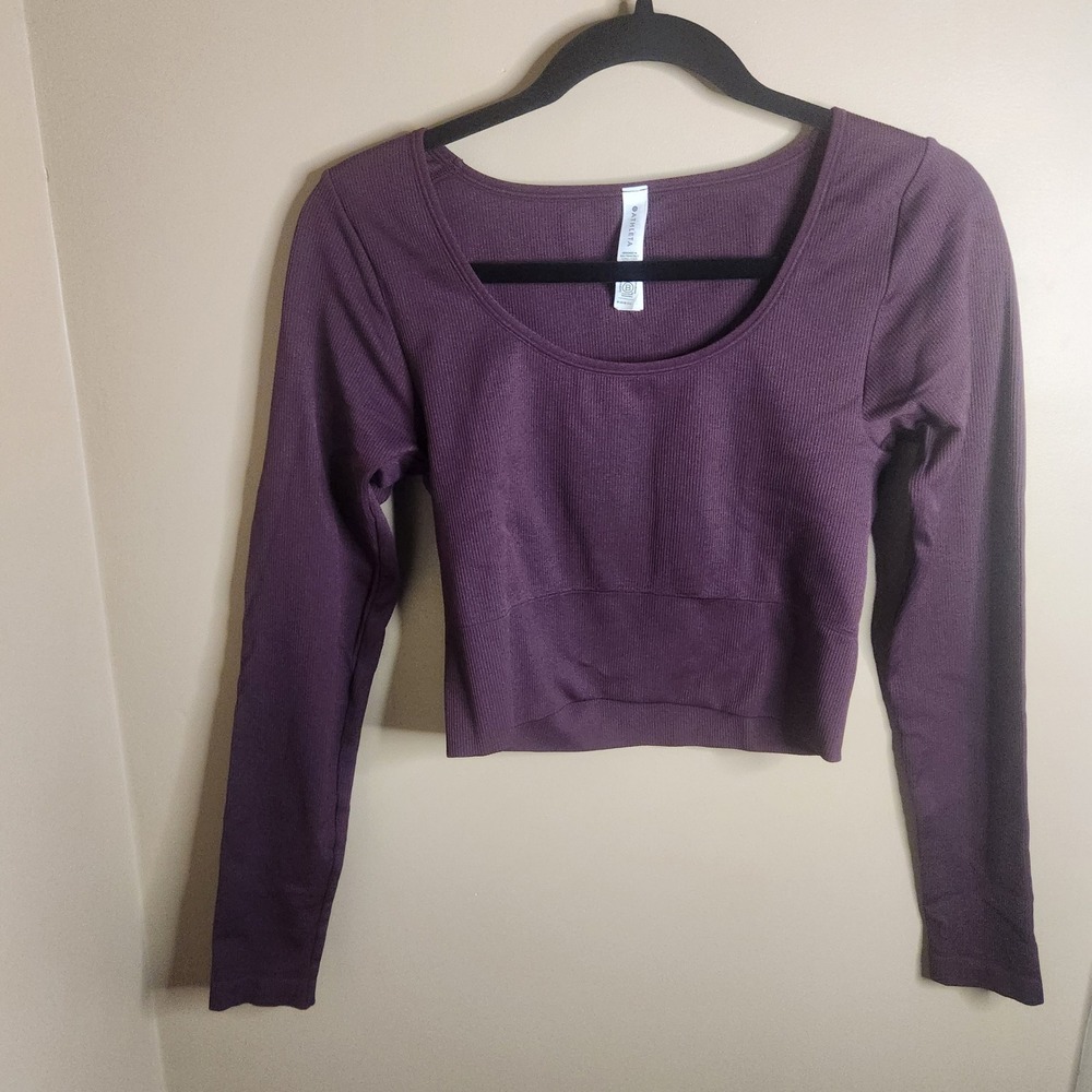 Athleta Aurora Seamless Crop Top Long Sleeve Ribbed Merlot 466493 Small